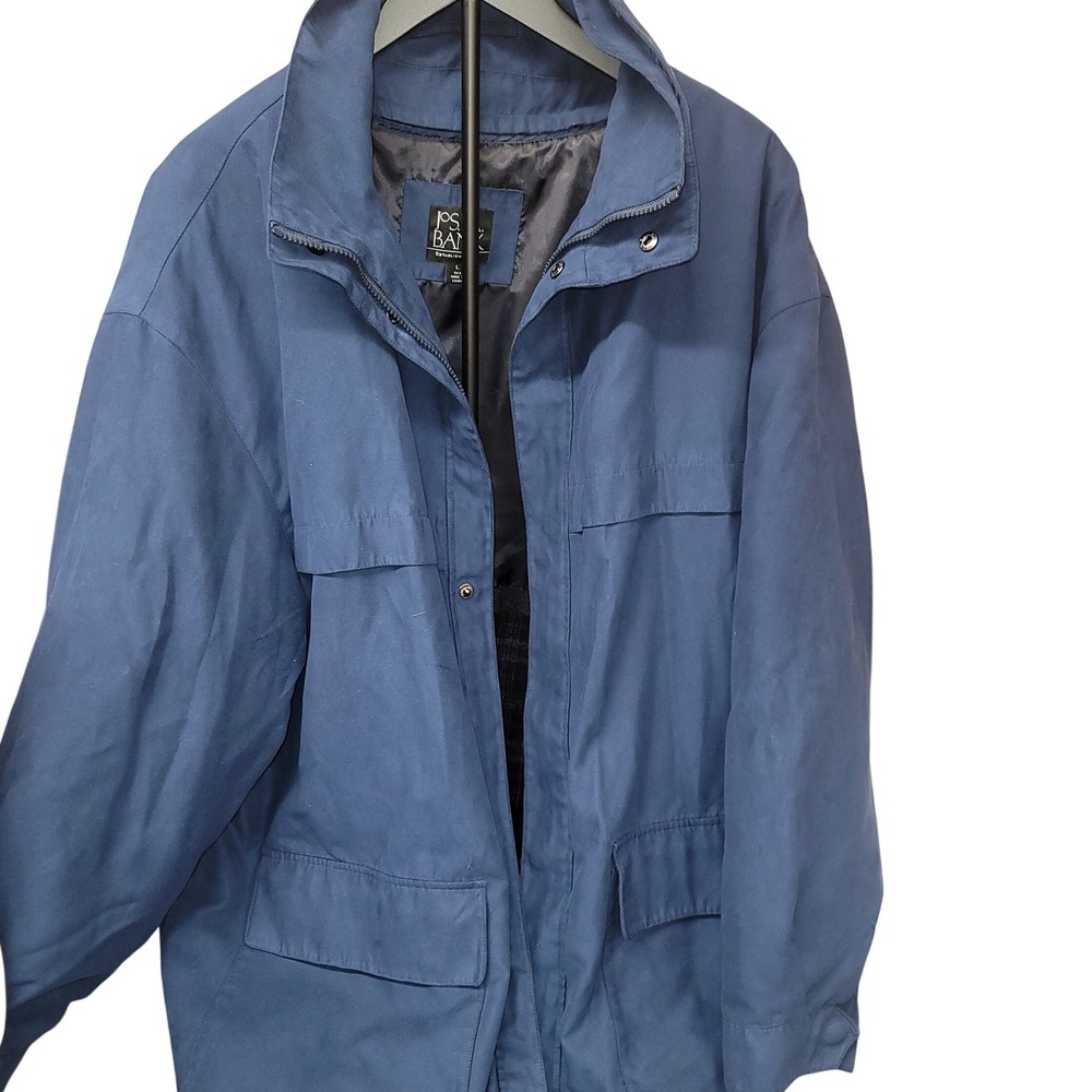 Jos A Bank Mens Blue Jacket Plaid Removable Liner Zip‎ Up Size L Classic Coat